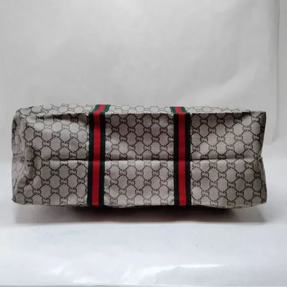 Gucci Plus Vintage Large Tote Bag Brown GG Monogram Web Stripe with COA - Picture 5 of 7